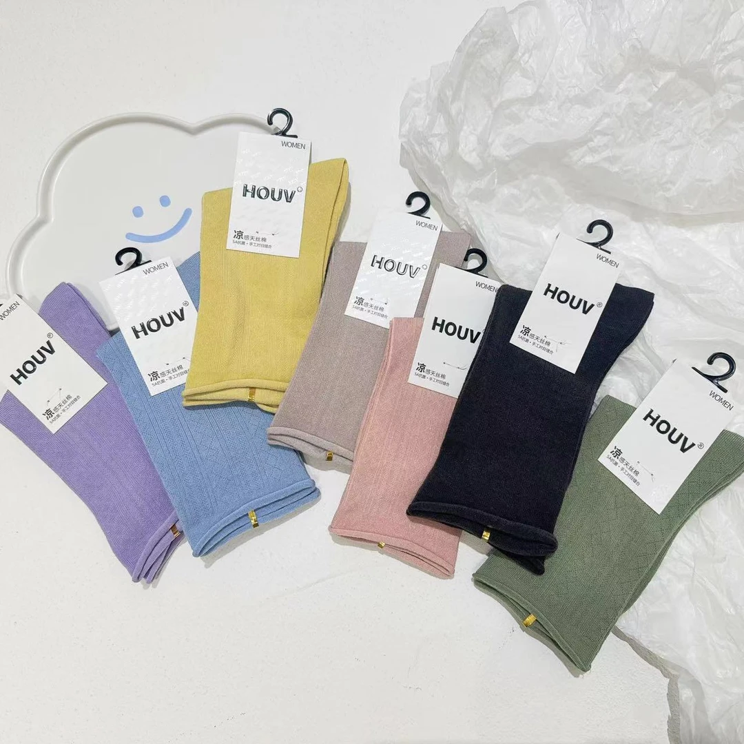 女士春夏手工对目薄款透气可堆可直卷边月子堆堆袜七双装