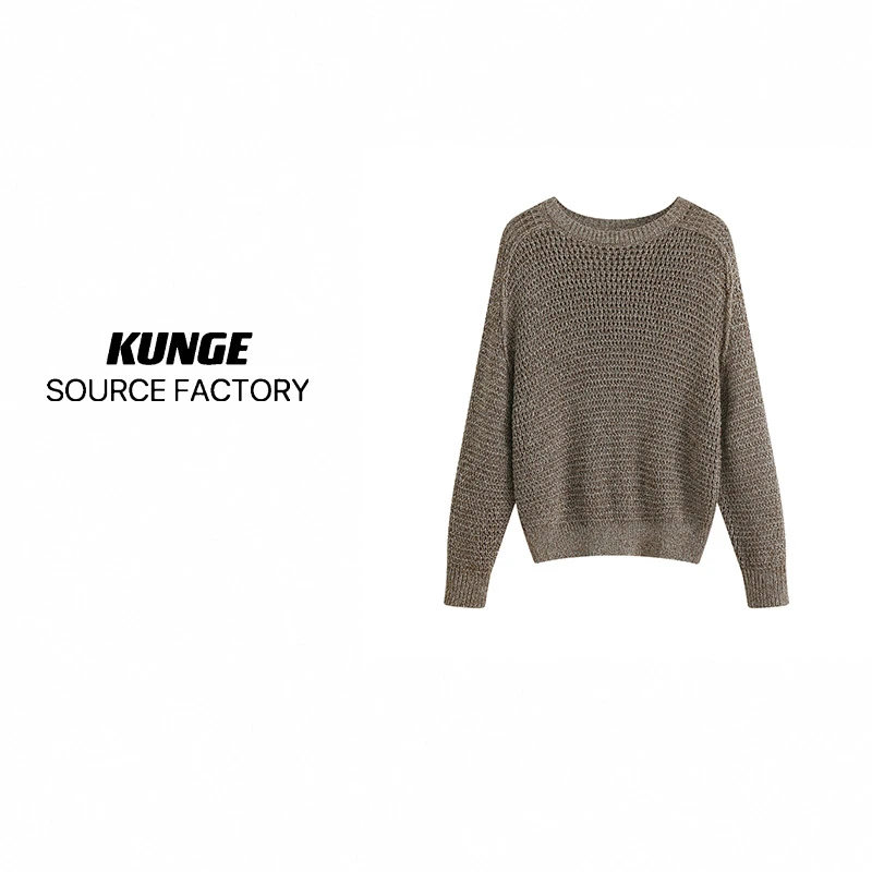 KUNGE-2024新款亮片设计师休闲时尚长袖针织衫宽松百搭圆领-7759