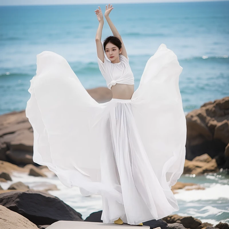 720度张兵原创壁上观舞蹈古典舞舞月同款双层白色天丝国风大摆裙