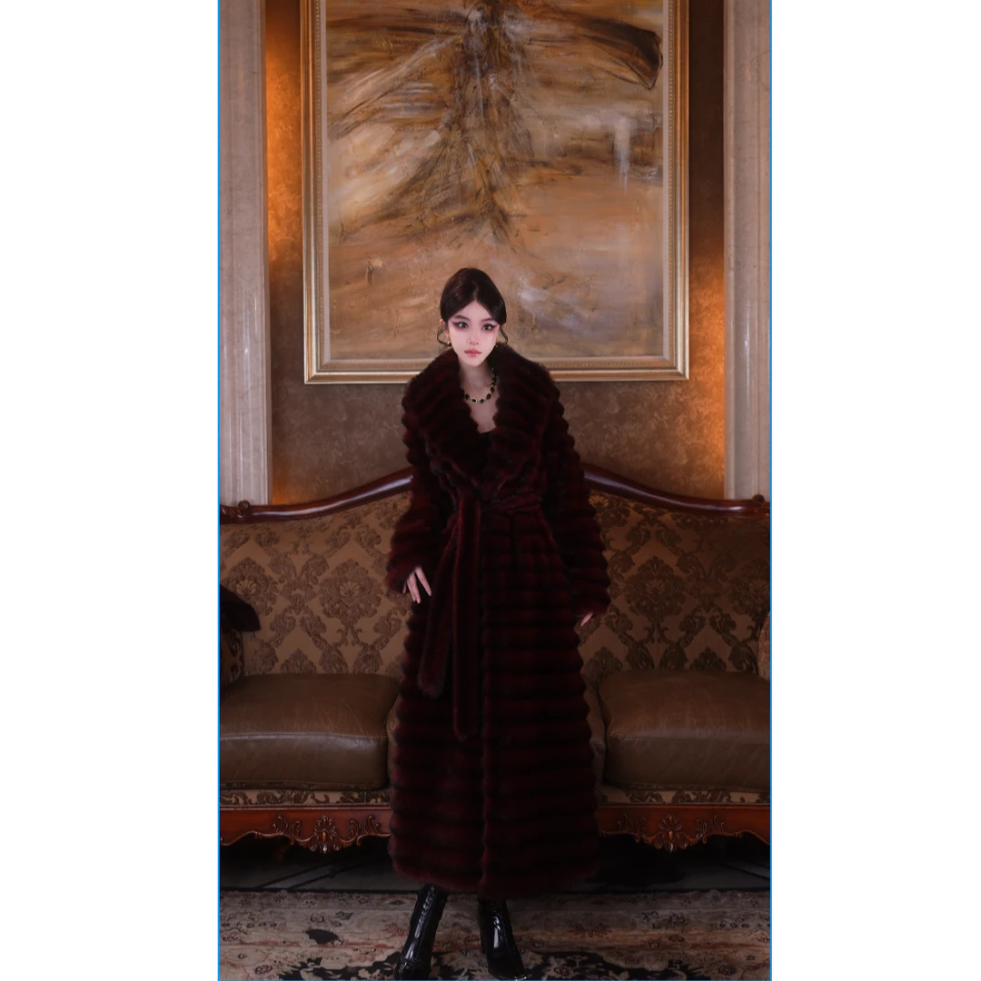 法式高奢秋冬设计师龙猫长款翻领毛毛外套M3