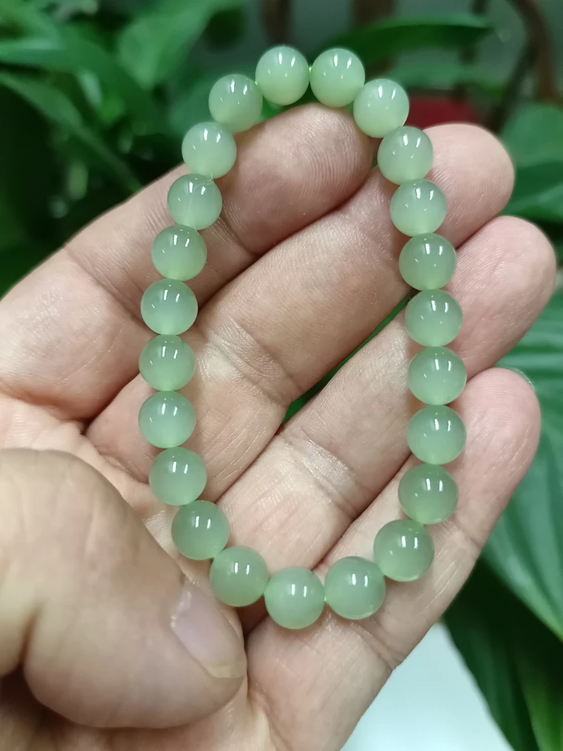 和田玉高冰晴水猫眼，8 MM手串