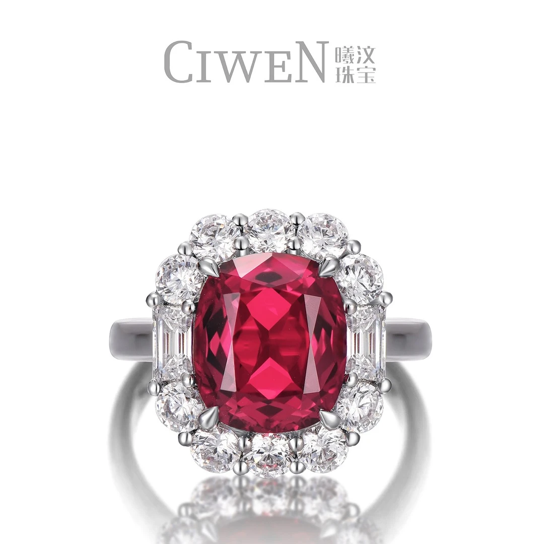 曦与汶 925银合成锆石戒指 S925银 鸽血红色 T方 时尚 高级 戒指