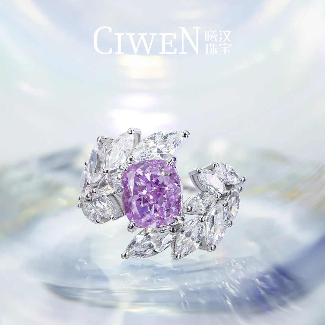 曦与汶 925银合成锆石戒指 CIWEN曦汶 人造钻 紫蓝宝色 梦幻 戒指