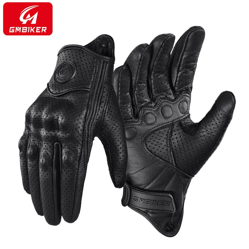 摩托车真羊皮手套复古机车骑士骑行半指四季夏季防风透气防摔防护