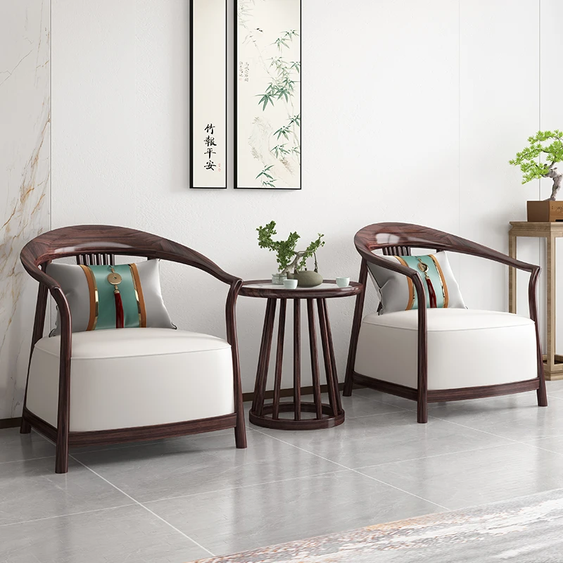 新中式乌金木休闲椅简约圈椅三件套大客厅轻奢全实木沙发椅太师椅