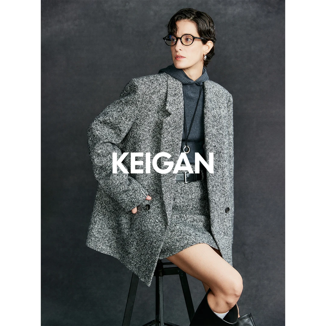 开间黑标/意大利进口MOESSMER羊毛雪花混点 雅痞廓形西服短裙套装