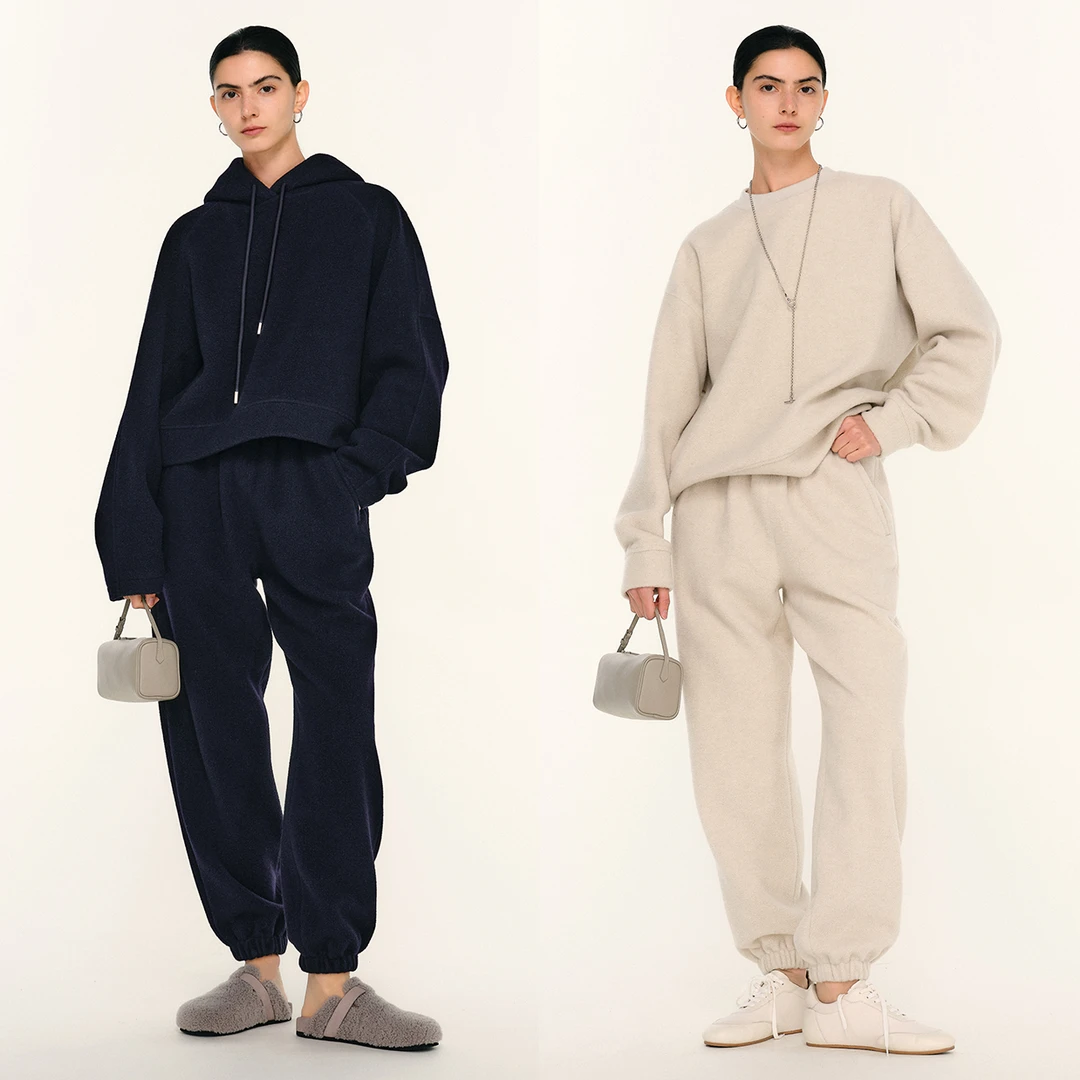 开间/秋冬刚需 美利奴羊毛丰厚粒绒温暖宽松连帽卫衣运动裤3件套