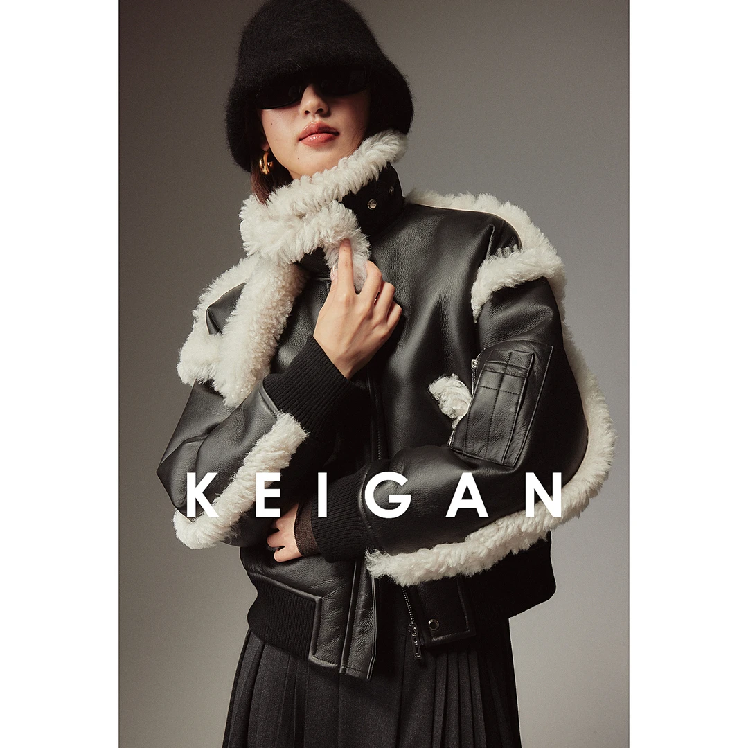 开间/炸街神器 进口羊皮毛一体撞色拉波卷毛御寒皮草飞行夹克外套