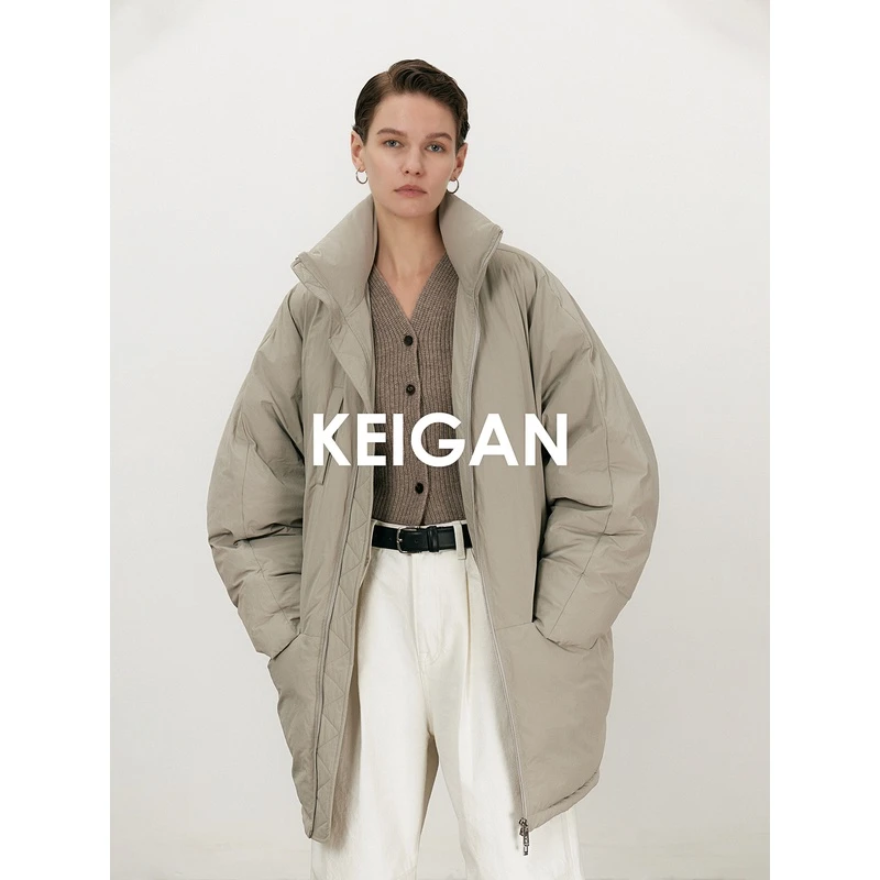 开间/定织微纸皱95白鹅绒 温暖轻盈双开拉链蝙蝠袖长短羽绒服