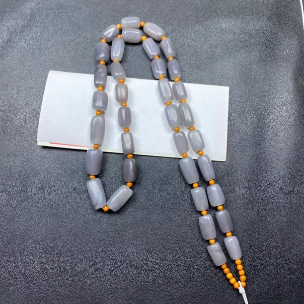 和田玉竹节款烟紫浓紫玉石链子 男女款毛衣链项链