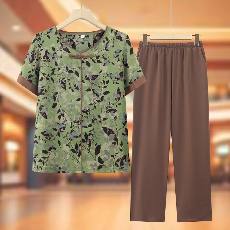 中老年人夏装女套装新款2024奶奶装短袖T恤老人夏天衣服妈妈宽松