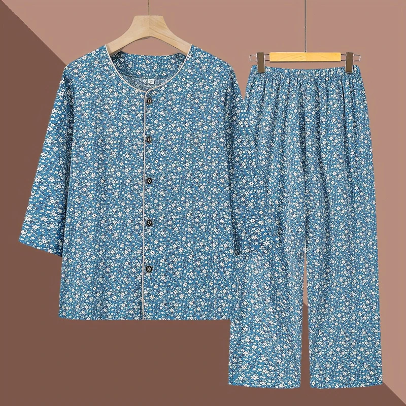 奶奶装纯棉绸套装老人春装女七分袖夏季妈妈初夏两件套老太太