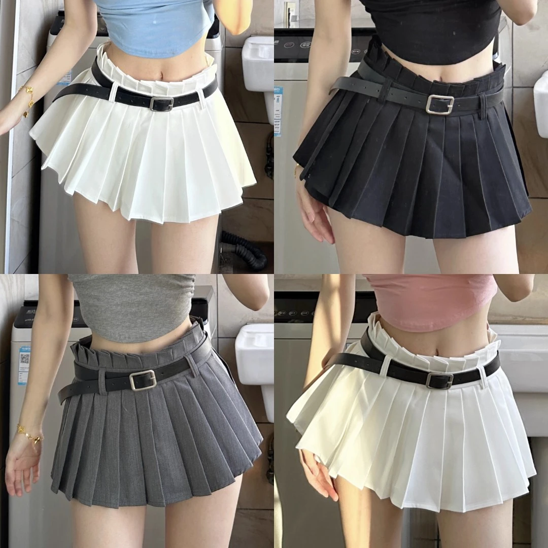 SweetKiki 炒百搭的低腰裙|送腰带百褶裤裙A字短裤显瘦性感辣妹女