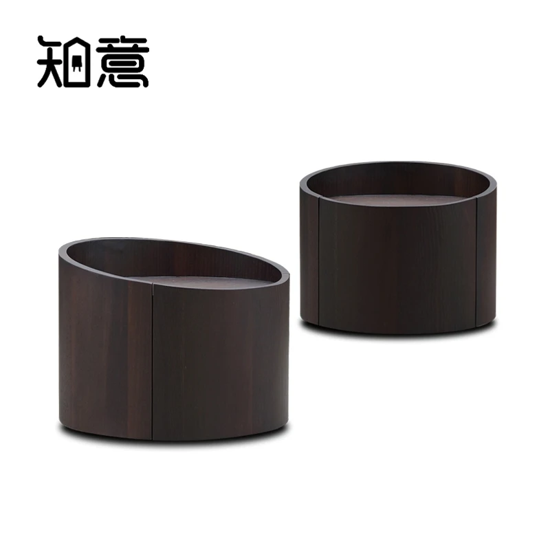 圆形床头柜烟熏木色广东佛山厂家直销高定版本卧室床边矮小柜子