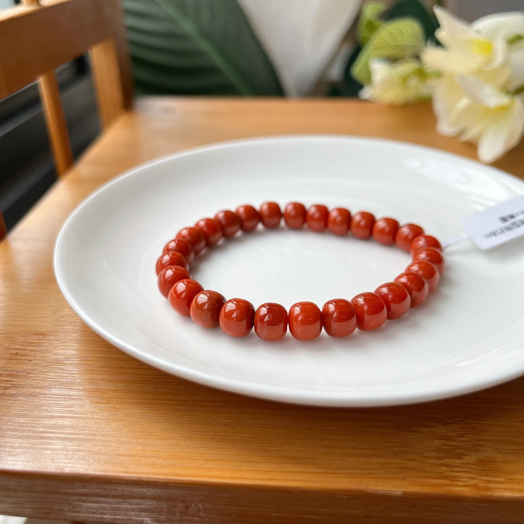 【郭老师】约8mm19g柿红南红玛瑙老型珠单圈