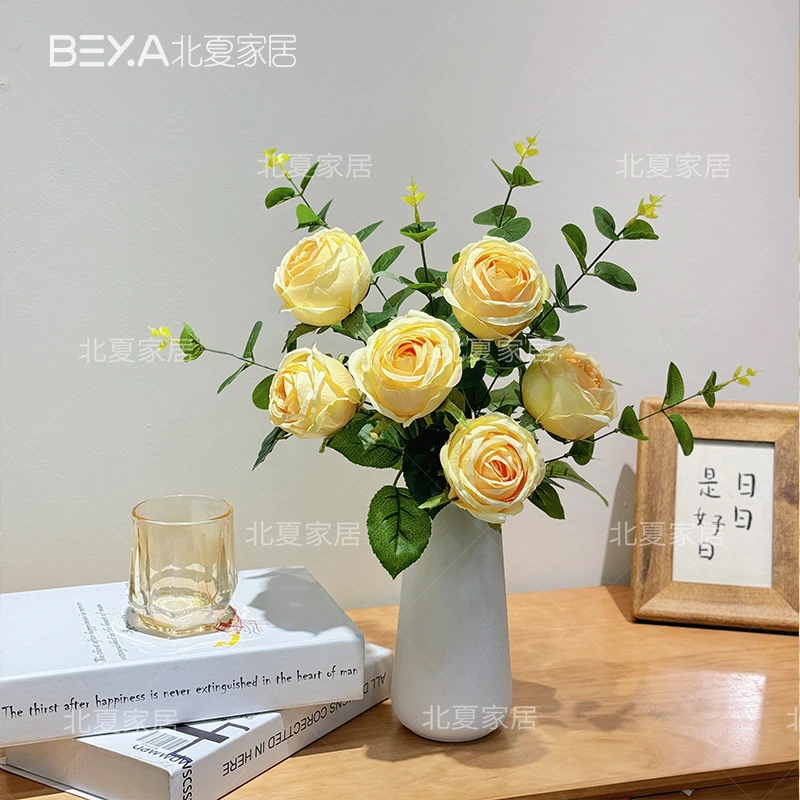 ins风仿真花蜜桃雪山玫瑰假花家居装饰客厅装饰假花摆