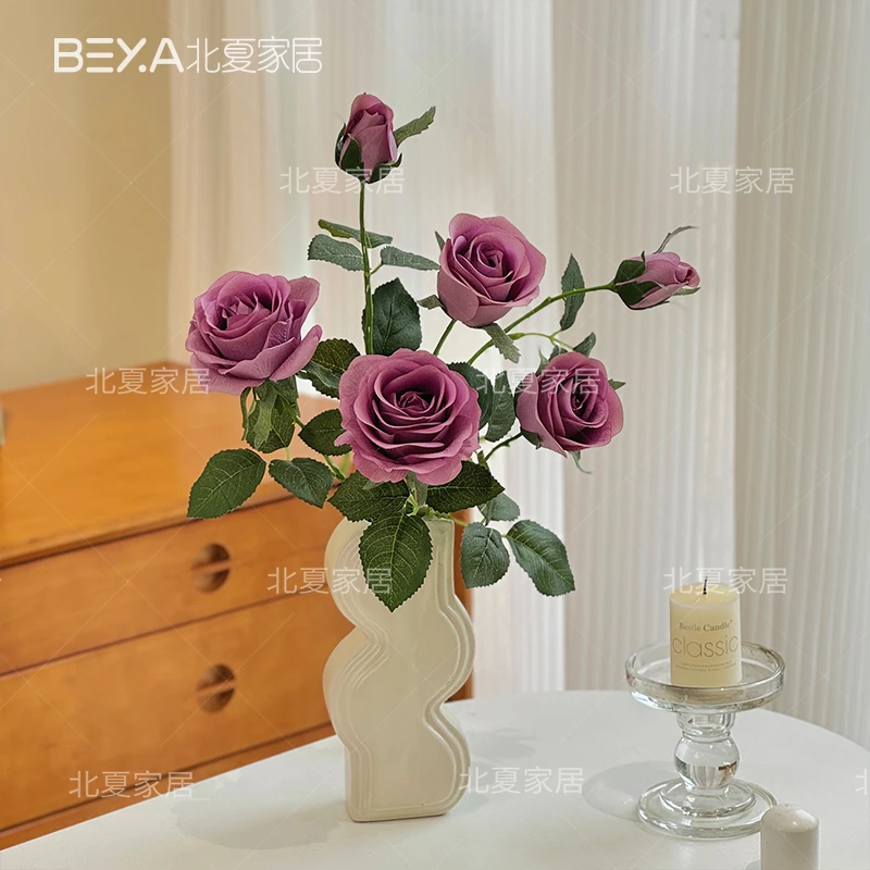 仿真多头紫霞仙子玫瑰手感保湿小玫瑰绢花假花家居装饰