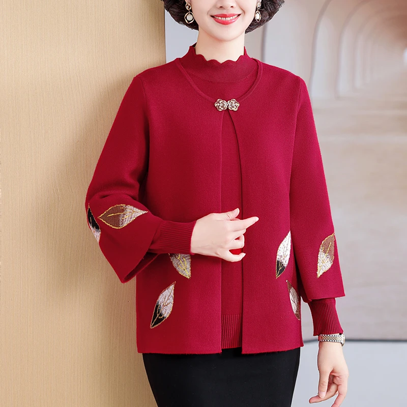 洋气减龄显瘦妈妈装针织两件套外套上衣