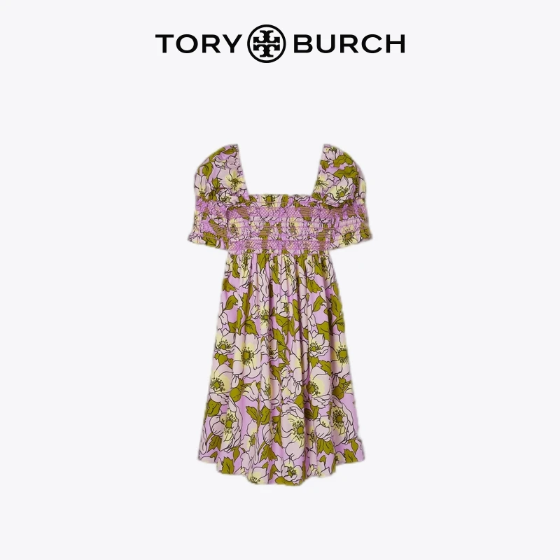 【季末折扣】TORY BURCH 汤丽柏琦 花卉印花褶裥方领连衣裙 153013