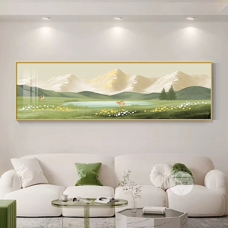 日照金山奶油风主卧室床头装饰画客厅沙发背景墙壁画ins风景挂画