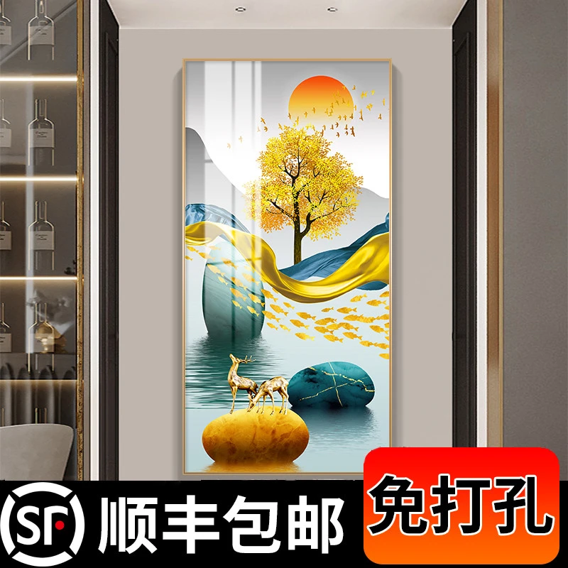 入户玄关装饰画轻奢现代正对门挂画大气抽象客厅走廊过道墙壁画