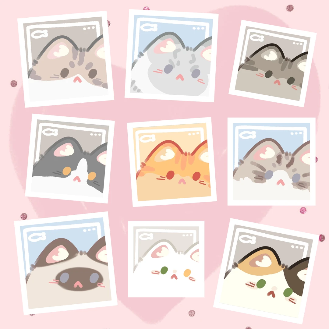 Still-Beautiful文创 方块小猫 9宫格切膜贴纸打包出物封口贴