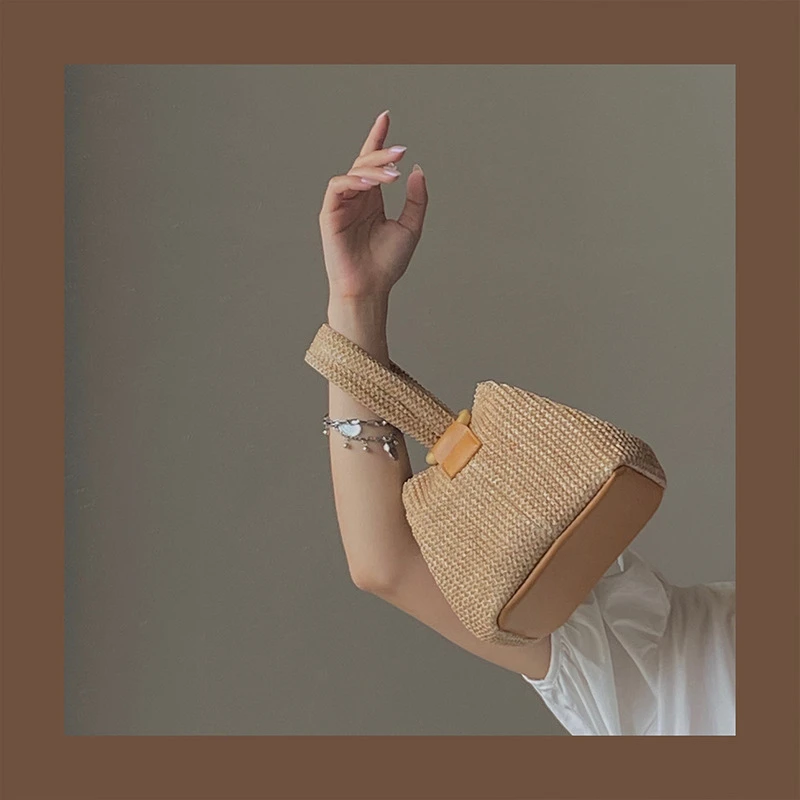 少女可爱手提草编包女2025新款小众爆款夏天链条包单肩编织包潮流