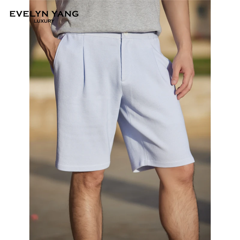 EVELYN YANG夏季爆款男士埃及棉风琴短裤针织舒适薄款纯色时尚