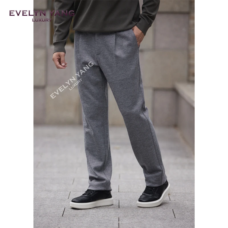 EVELYN YANG男士春季新品Cargo100全羊毛休闲裤针织舒适直筒户外