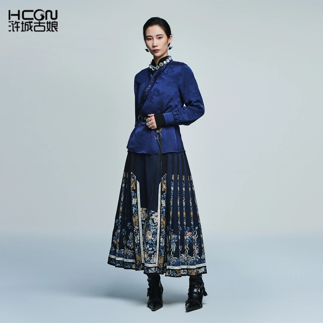 国风重工刺绣气质显瘦中长压褶高定设计感梧凤之鸣马面裙CCL19789