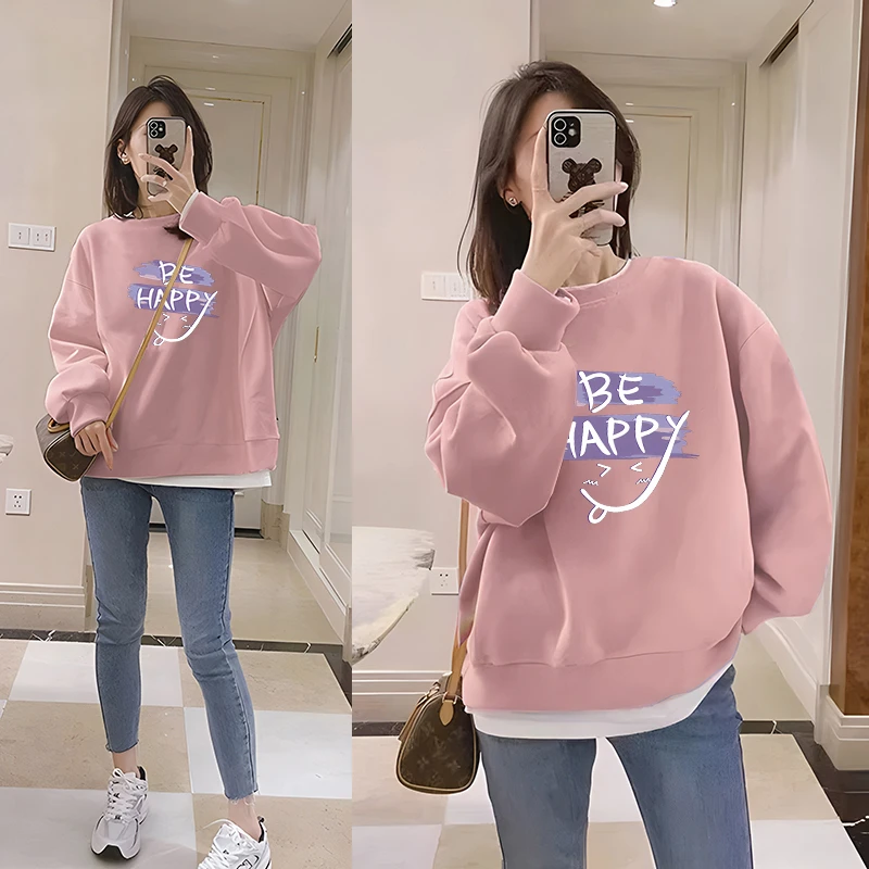 卫衣女秋冬圆领加厚奥粒绒宽松显瘦ins外套韩系上衣W