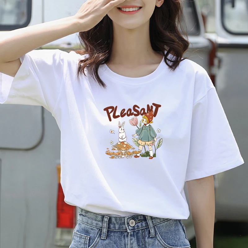 短袖女t恤夏季2024年新款宽松显瘦设计感小众圆领纯棉上衣JJ