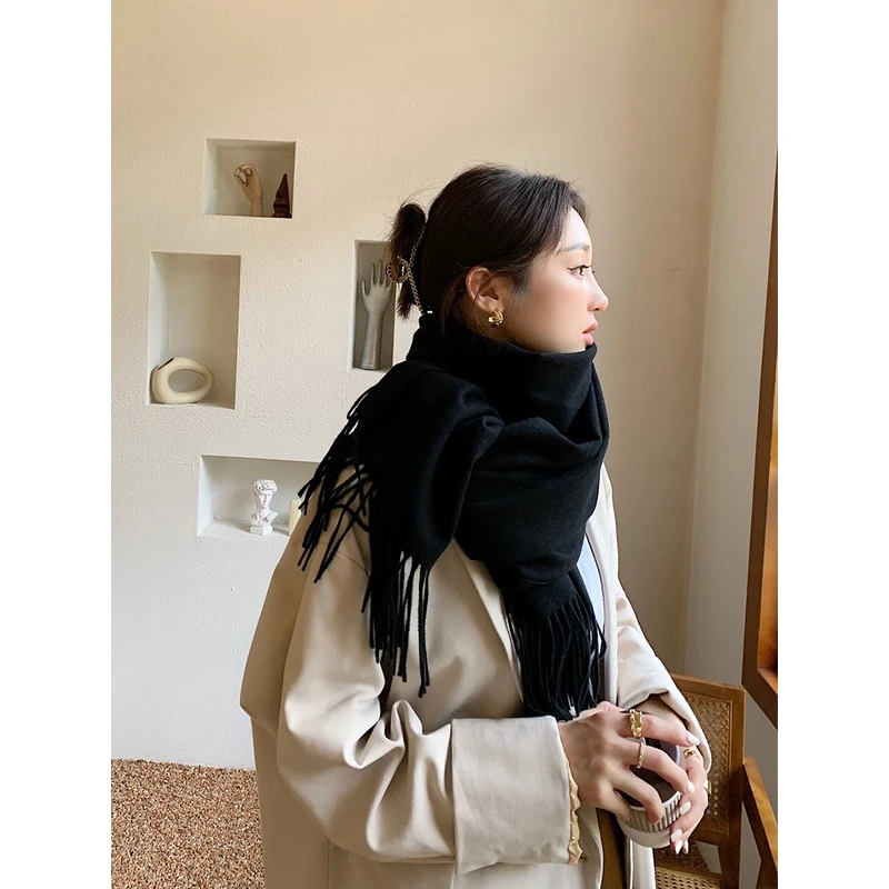 加厚纯色围巾女秋冬季韩版潮简约百搭学生情侣围脖保暖披肩男冬天