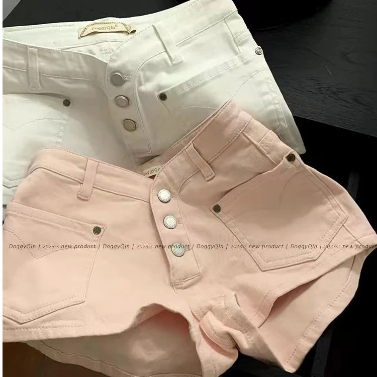 2025夏季新款韩版粉色牛仔裤女高腰显瘦热辣短裤休闲百搭超短裤子