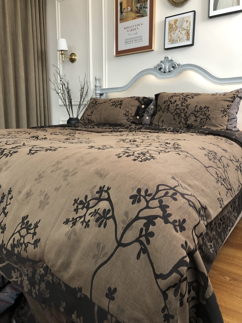 【茶寂.咖-单人四件套】中古老钱风双层纱纯棉美拉德咖色系列件套