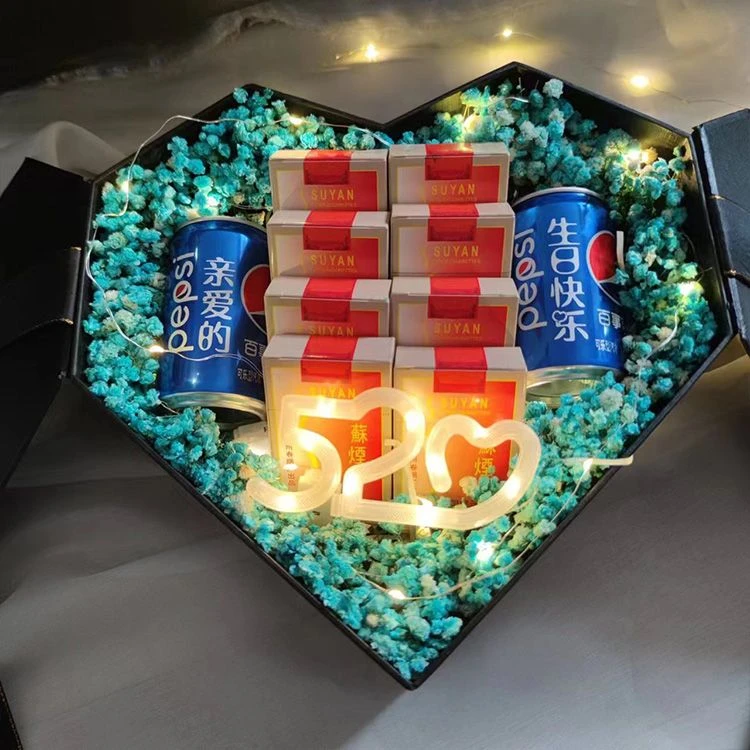 可乐定制装烟满天星干花爱心盒子情人节礼物送男朋友老公生日礼物