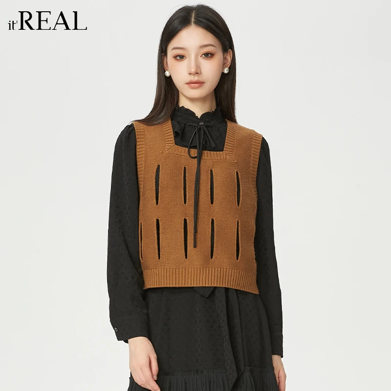 It'real瑞尔女装秋季新款时尚休闲百搭复古马甲背心1774102008