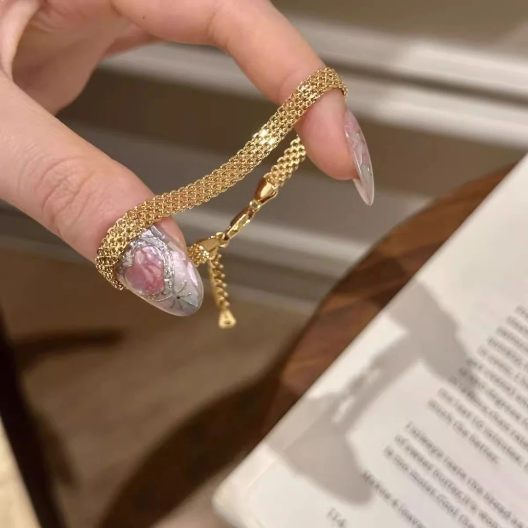 合金亚克力手链 复古vintager中古风金色表带编织手链女轻奢Z1751