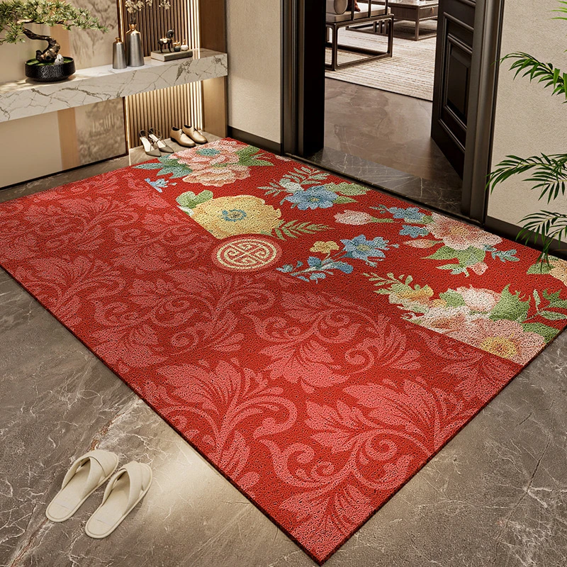 新年红色喜庆入户门垫家用蹭土丝圈地垫防滑玄关进门可裁剪地毯