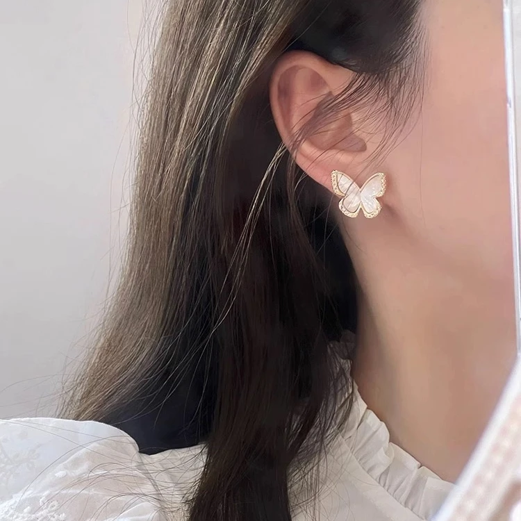 铜合金耳饰 蝴蝶锆石耳钉小众设计气质耳饰高级感耳环F3035