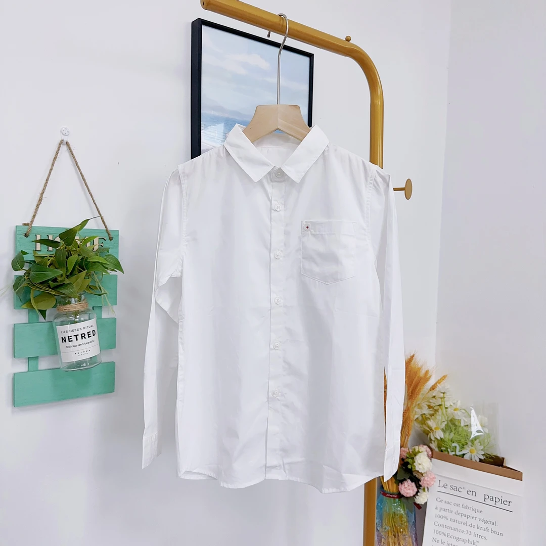 D儿童水洗纯棉白色长袖衬衫打底   ETCS103