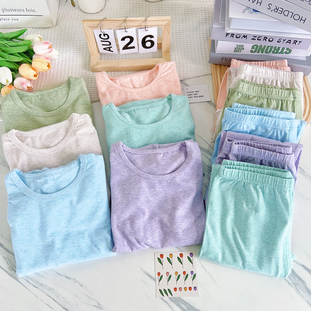 儿童圆领棉氨软弹色纺秋衣裤套装