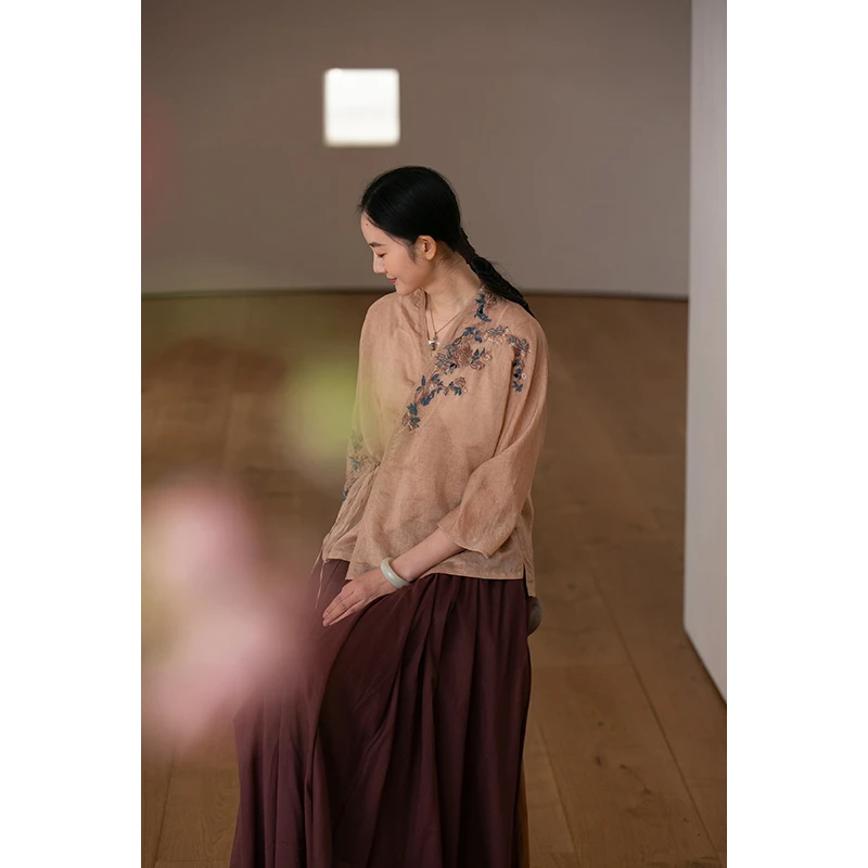 牧衣游原创设计女装重工手绣柔滑亲肤【芍药刺绣禅意外套】醉清风