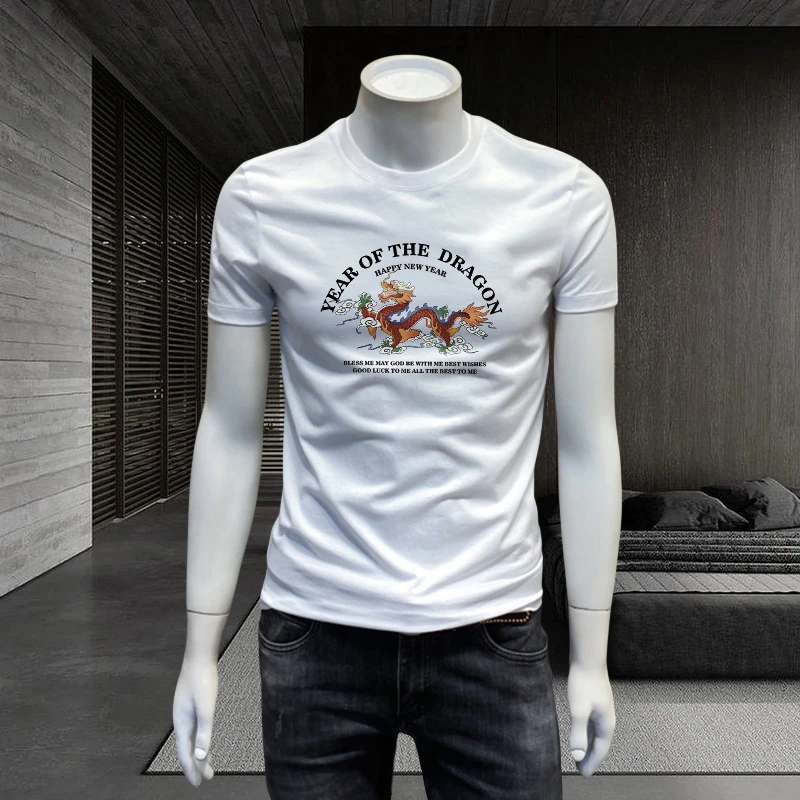 短袖t恤男款爆款2025新款夏季潮流时尚印花半袖上衣修身百搭圆领T