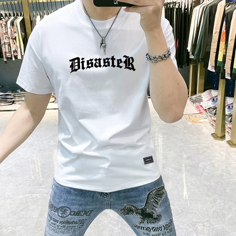 潮牌男装短袖印花t恤男2025新款夏季修身印花半袖上衣品质圆领T
