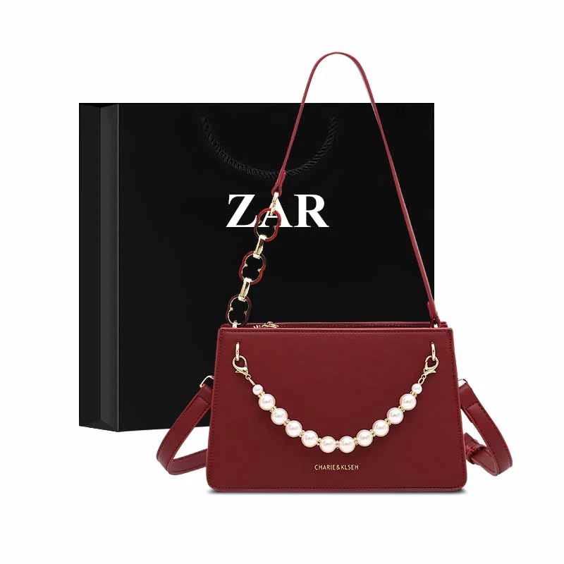 ZAR&RUILR/查瑞娜红色新娘结婚包包潮小众婚礼单肩腋下手提包婚包