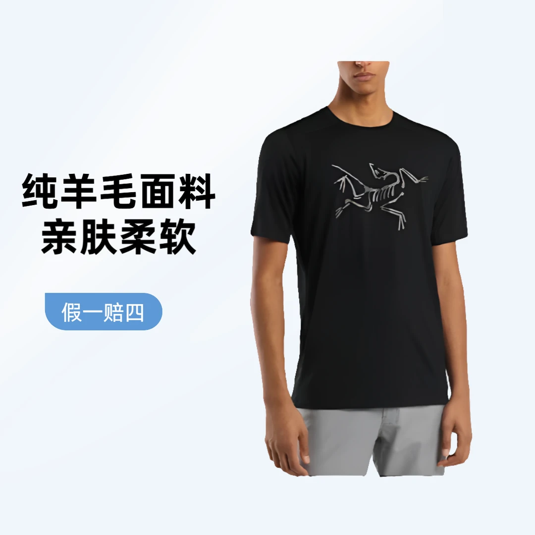 始祖鸟Ionia Merino Wool系列Logo Tee 美式复古印花合身圆领短袖