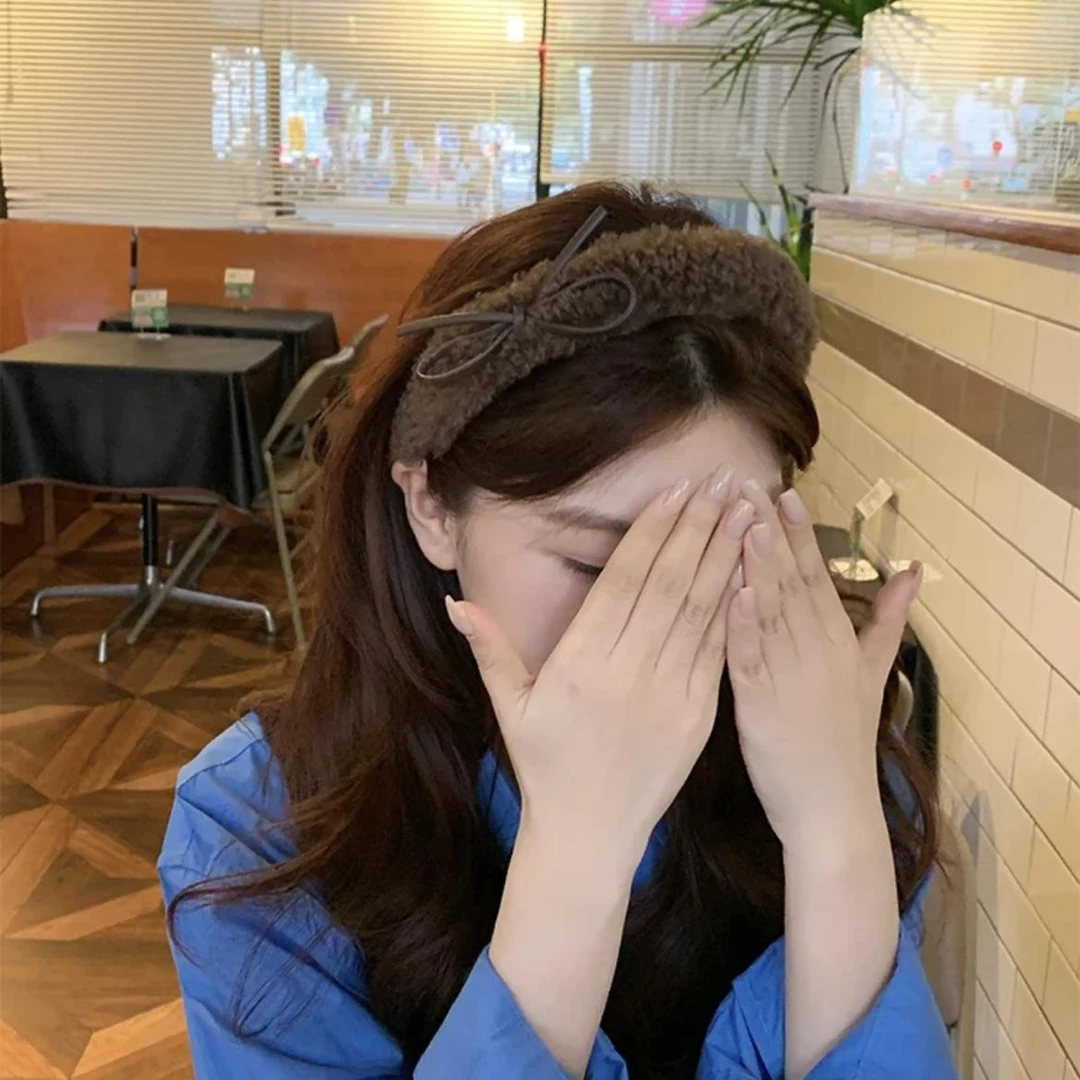 棕色羊羔毛蝴蝶结发箍女2024新款洋气高颅顶发卡外出百搭洗脸头箍