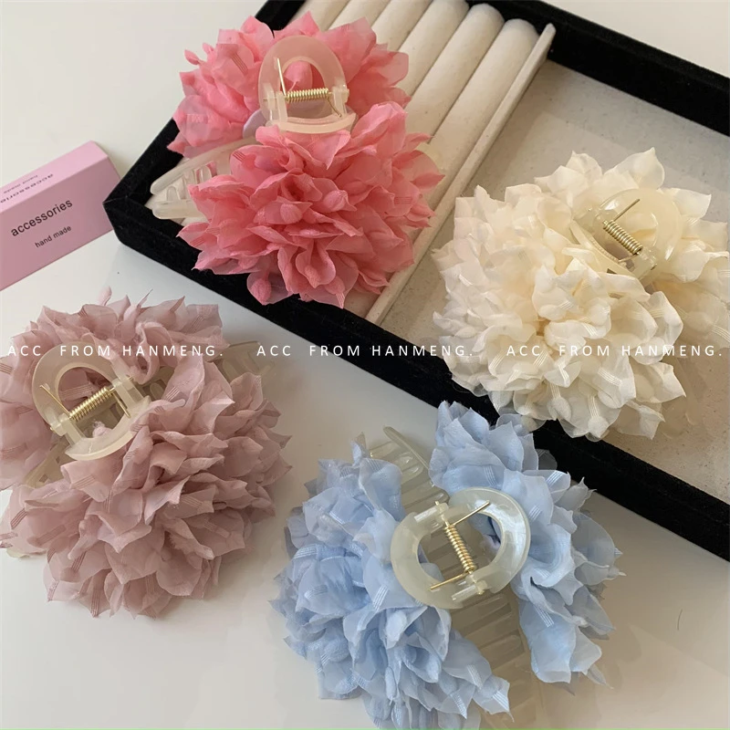 甜美网纱立体花朵发夹双面抓夹头饰森系度假风气质女手工夏日新款