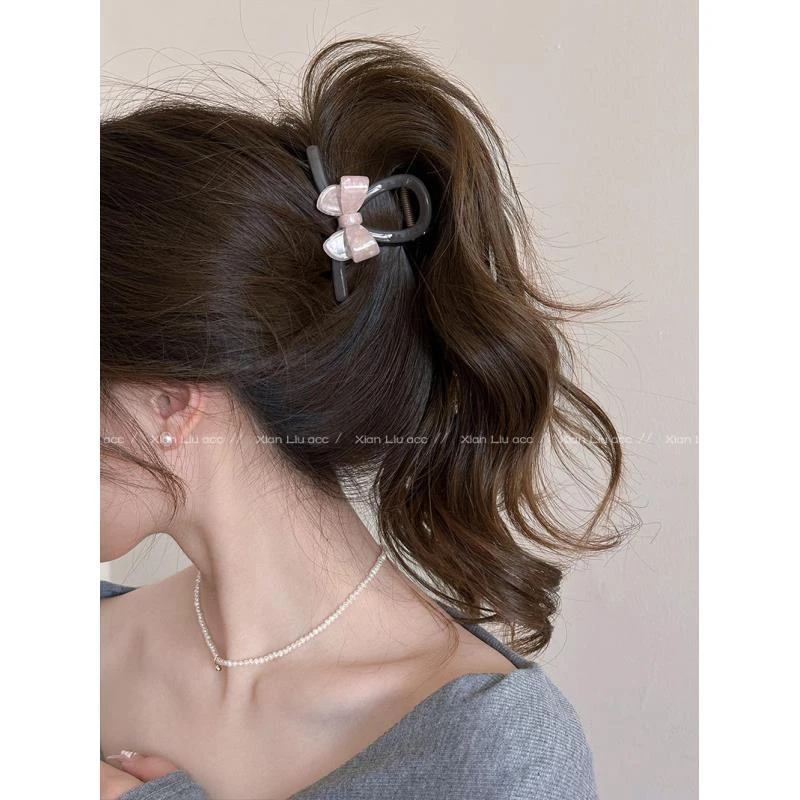 超仙醋酸蝴蝶结发夹后脑勺抓夹女2024新款高级感鲨鱼夹子简约发饰